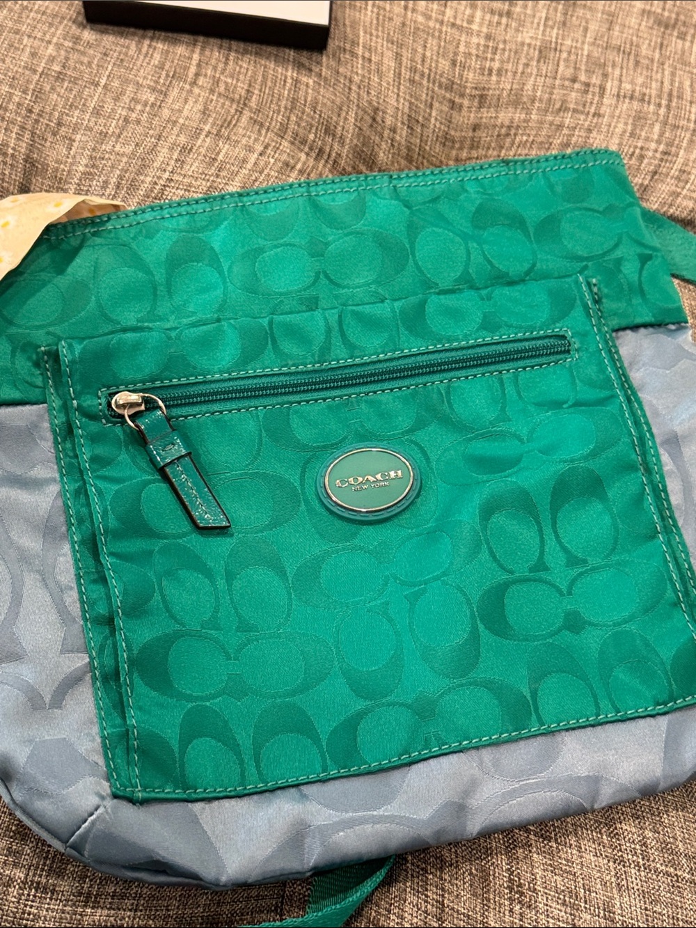 Coach Bag Getaway Green Blue Colorblock  Signature Logo Jacquard Crossbody Bag - Picture 16 of 17